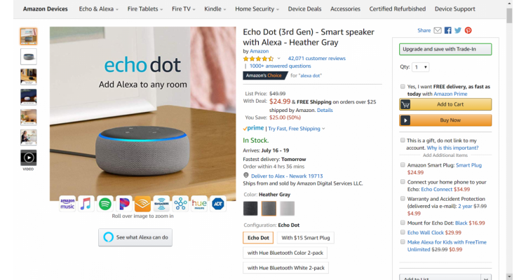 Amazon Echo Dot (3rd Gen) 特价中