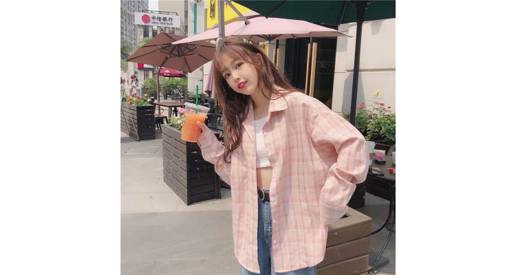 芥末绿衬衫女格子韩版宽松学生防晒衣外套夏抹茶绿chic果绿色上衣