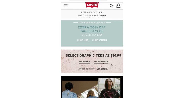 美国 Levi's 夏季大特减价享额外5折