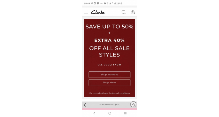 美国网Clarks 货品低至 5折，再额外6折
