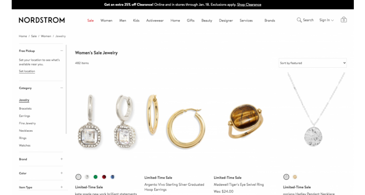 Nordstrom首饰低至6折
