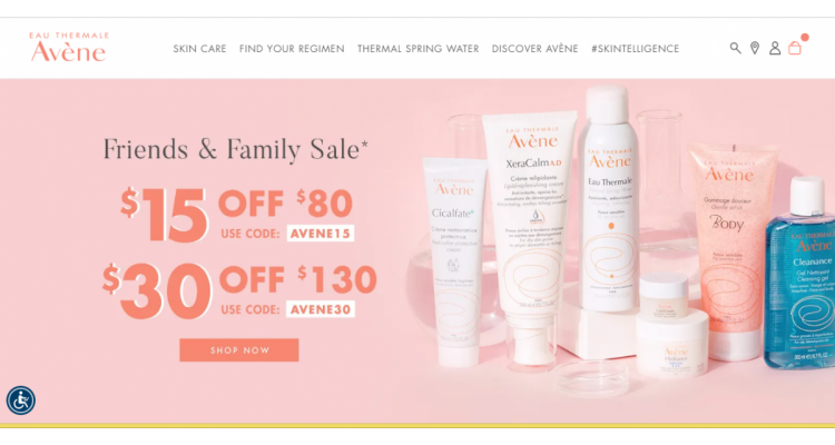 Avene 满$80减$15, 或订单满$130减$30