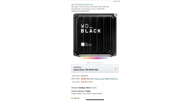  WD BLACK D50 NVMe 1TB 特价