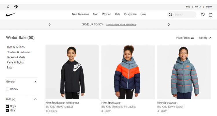 Nike Store儿童羽绒服、运动套装 低至5折促销