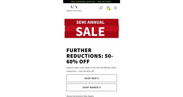 Armani Exchange 精选货品优惠低至 4折