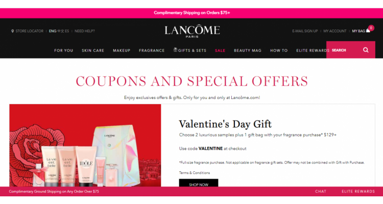 Lancome 美妆护肤亲友特卖会，订单满$75享7.5折