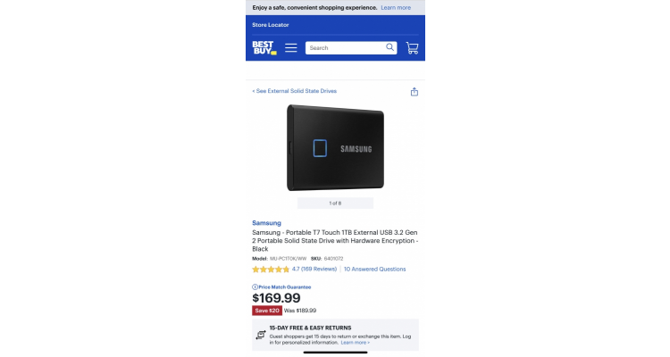 Samsung T7 Touch 1TB特价