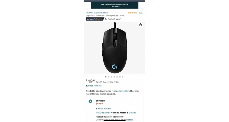 Logitech G PRO Hero 游戏鼠标折扣
