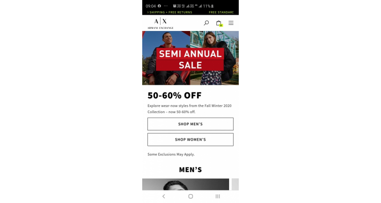 Armani Exchange semi annual优惠至5折