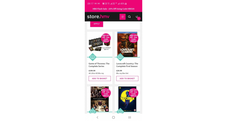 HMV 网店精选 HBO系列产品 8折优惠