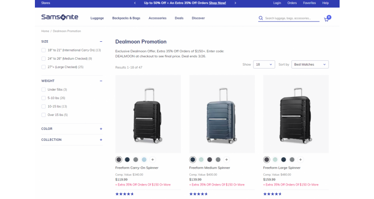 Samsonite 行李箱 低至3.5折+满$150额外6.5折