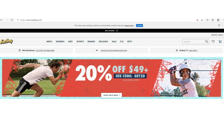Eastbay美国官网精选产品满$49全单八折