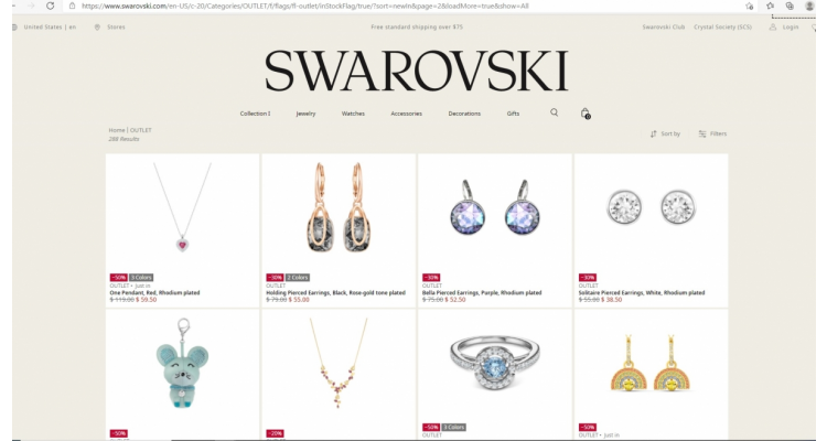 Swarovski 美国官网outlet区大量上新