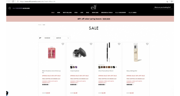 ELF cosmetics春季减价指定产品6折