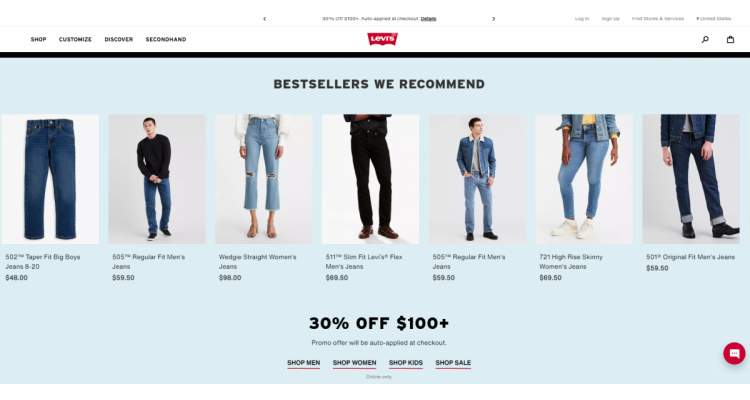 Levis 满$100享7折