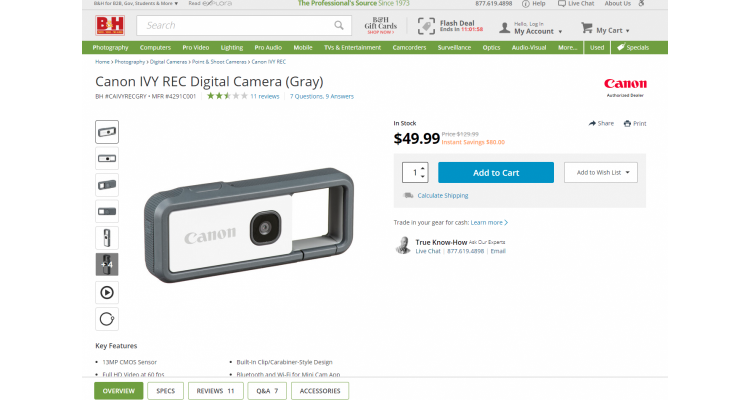  Canon便携户外运动相机 $49.99(原价$129.99)