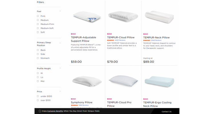 Tempur-Pedic 记忆棉舒适枕头限时热卖， 买一送一