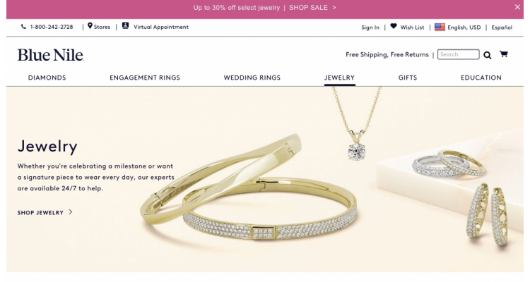 BlueNile 首饰30% off