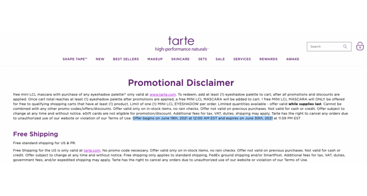 Tarte限时全部免运