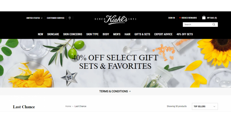 Kiehl's官网 精选护肤无门槛6折大促