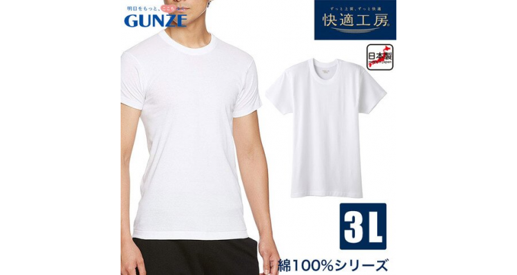 日本郡是【GUNZE】快适工房男短袖白色圆领纯棉内衣
