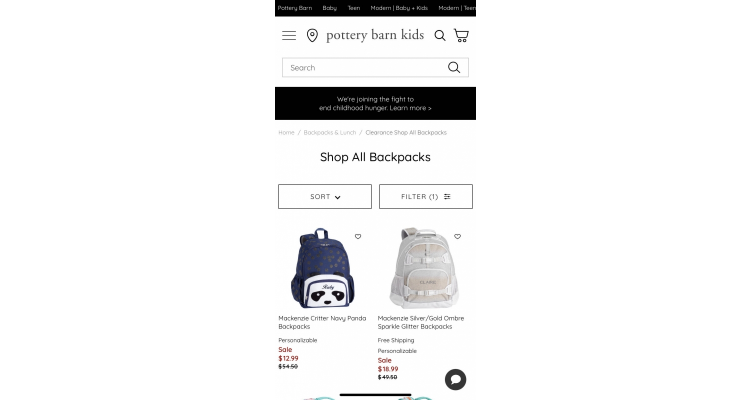 Pottery Barn Kids儿童双肩书包清仓