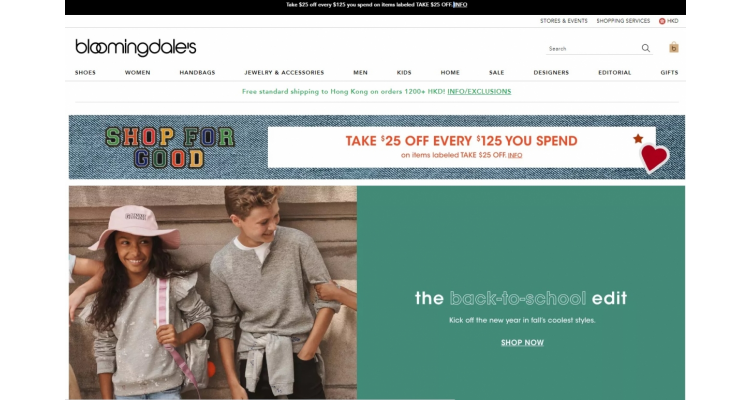 Bloomingdale's买满$125减$25