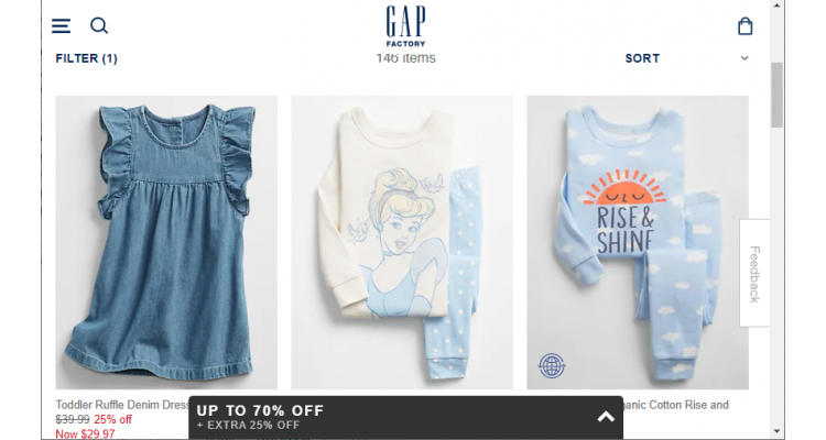 Gap Factory儿童服饰低至3折+额外7.5折