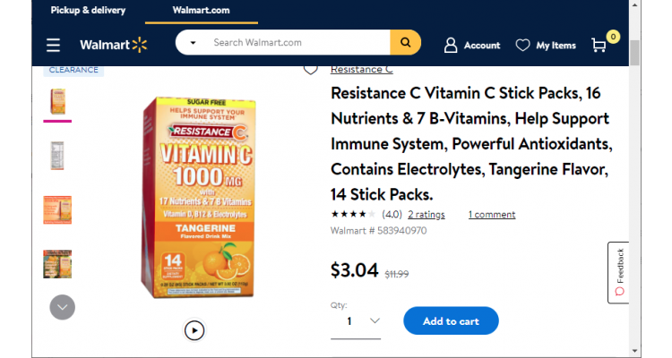Resistance 维生素C冲泡粉 14包 $3.04