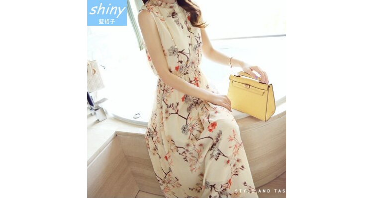 碎花雪纺波西米亚无袖连身裙- shiny