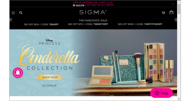 Sigma Beauty 满$50减$10, 满$70减$20