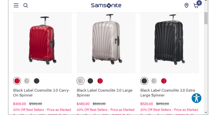 Samsonite 8折可叠加满$150额外6.5折