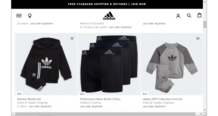 adidas 满$50享额外8折, $125享额外7.5折