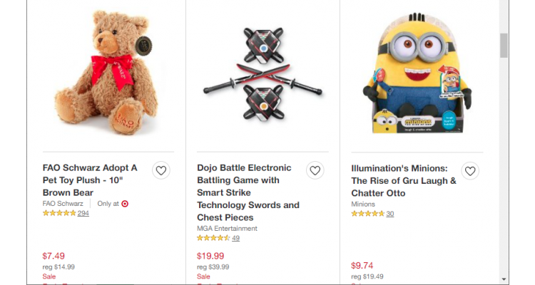 Target.com 玩具$50减$10、满$100减$25