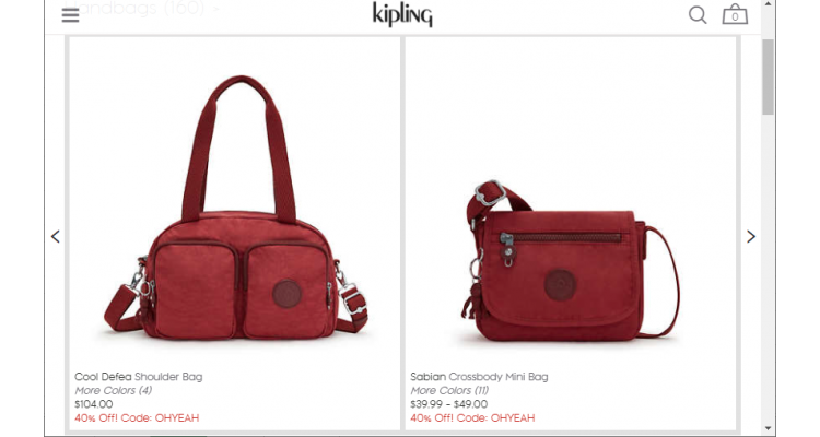 Kipling 正价区额外6折，折扣区额外6折+额外9折