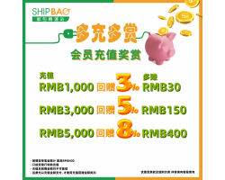 【Shipbao回馈会员三重赏】终极大赏 : 多充多赏 会员充值大激赏