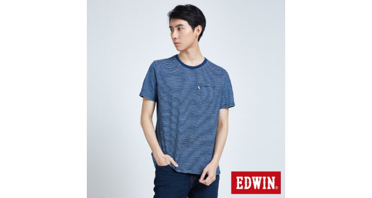 EDWIN INDIGO贴袋细条 短袖T恤-男款