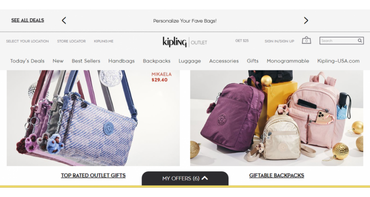 Kipling Outlet低至4折+额外6折