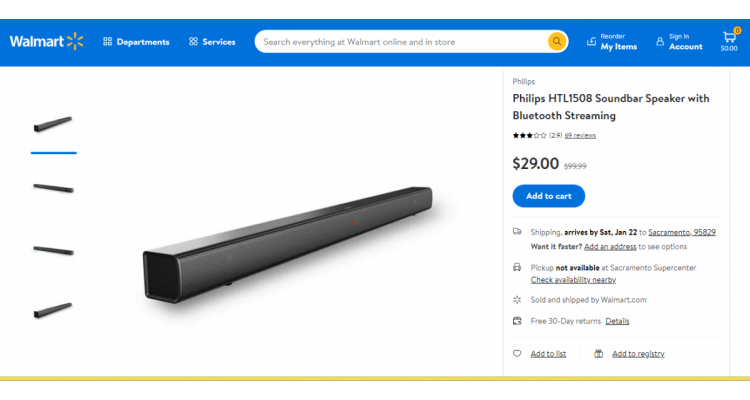 Philips HTL1508 回音壁$29(原价$99.99)