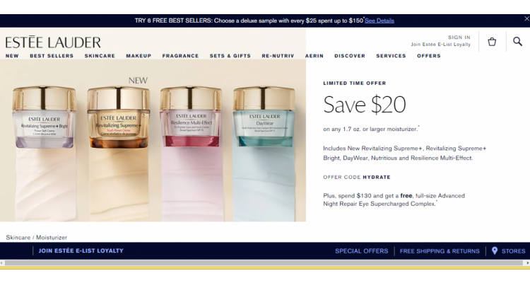 Estee Lauder 1.7oz以上面霜每单减$20