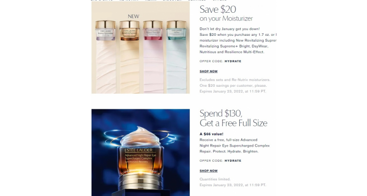 Estee Lauder面霜减US$20+满额送货size眼霜