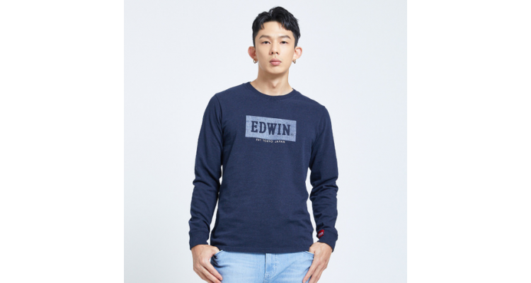 人气复刻款EDWIN 丹宁LOGO薄长袖T恤