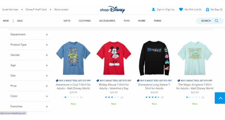 shopDisney 多款T-SHIRT热卖，买2件立减$15