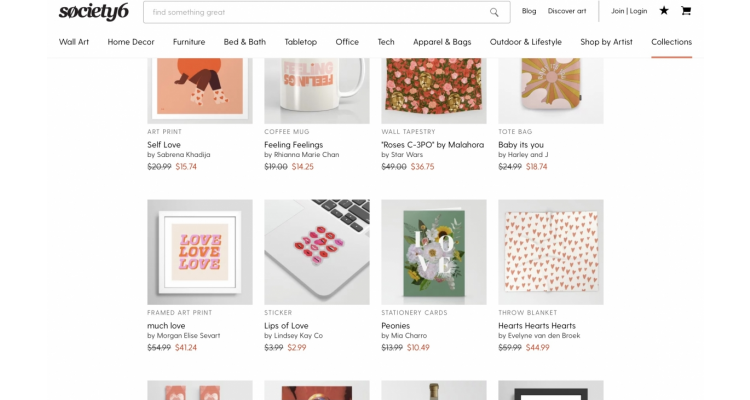 Society 6 情人节优惠20%off
