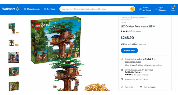 LEGO Ideas系列树屋$169.99(原价$199.99)
