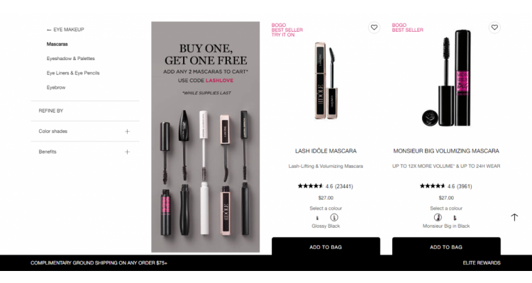 Lancome 全场睫毛膏买1送1