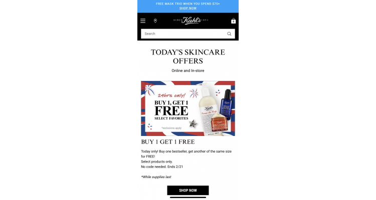Kiehl's 精选买1送1