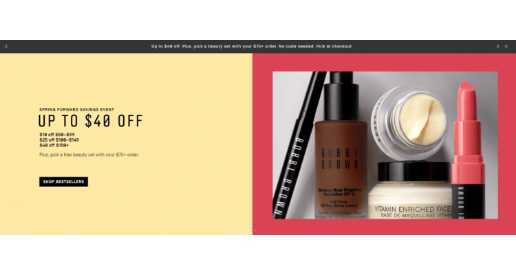 Bobbi Brown 美国官网最多全单减$40!