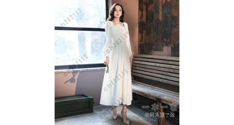 新款女晚礼服宴会白色主持女气质订婚简约大方日常长款连衣裙