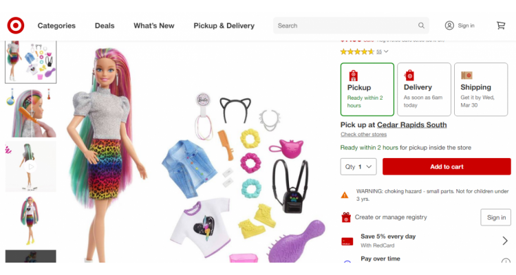 Barbie 芭比彩虹豹纹裙娃娃 $7.99